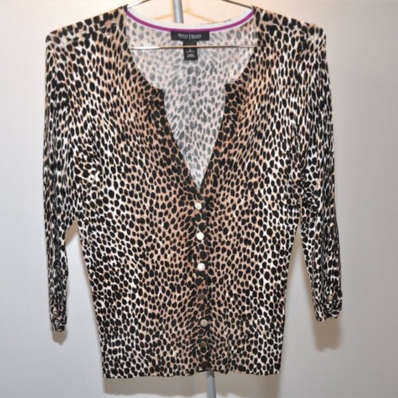 White House Black Market Animal print cardigan sweater snap button Medium - Picture 1 of 3
